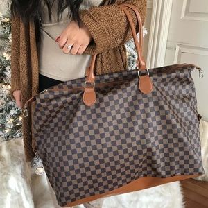 Brown Checkered Luxe Weekender